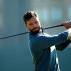 ST ANDREWS, SCOTLAND - SEPTEMBER 30:  British actor Jamie Dornan plays off the third tee during the final practice round of the 2015 Alfred Dunhill Links Championship at The Old Course on September 30, 2015 in St Andrews, Scotland.  (Photo by Ian Walton/Getty Images)