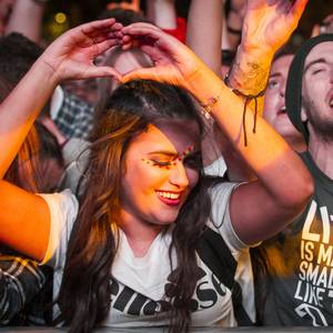 Fans singing and dancing to electronic music act, Above & beyond. Saturday 22nd August 2015 by Liam McBurney/RAZORPIX
