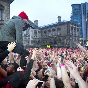 Tyler Joseph of Twenty One Pilots is held up by the fans at Belsonic, Custom House Square, Belfast. Picture: Liam McBurney/RAZORPIX