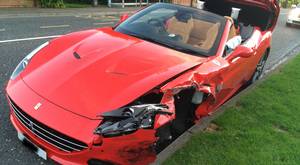 The Ferrari California T in Holywood. An undamaged model is capable of 0-60 in 3.6 seconds and can reach a top speed of 196 mph. Photograph by Paul Synnott